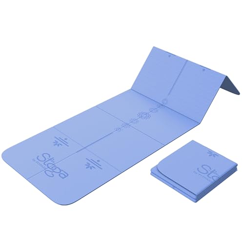 Image of Stoga Origami Foldable 6mm Yoga Mat | Non-Slip | Mat for Men & Women | Lightweight, Sweat-Resistant, Eco-Friendly TPE Mats with Carry Strap | Best Yoga Mat for Home, Travel & Gym (Blue)