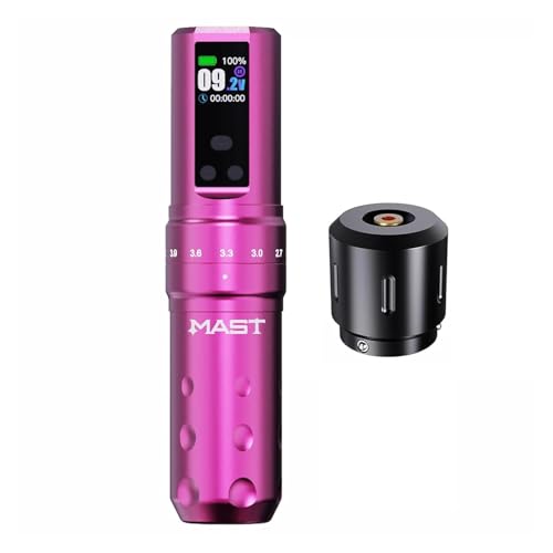 Mast Fold2 Pro Tattoo Maschine Set Kabelloses Rotations Tätowiermaschine Pen mit 7 Hublängen 2000mAh-Akku Leistungsstarkem Mcore-Motor Smart-Display für Profi-Künstler Rosa