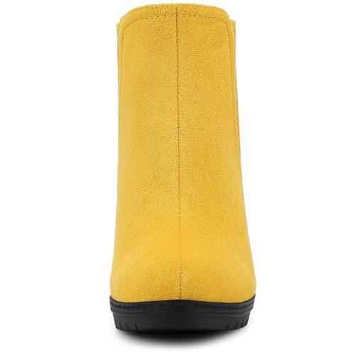 Allegra K Allegra K Women's Round Toe Block Heels Yellow Chelsea Ankle Boots 9 M US