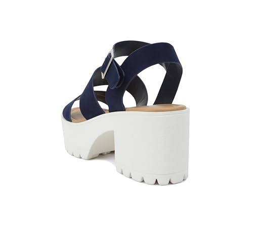 Image of Soda ACCOUNT ~ Women Open Toe Two Bands Lug sole Fashion Block Heel Sandals with Adjustable Ankle Strap
