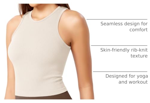 Image of ODODOS 3-Pack Seamless Crop Tank for Women Ribbed Soft High Neck Cropped Tops