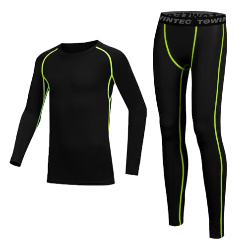 Towintec Camiseta Interior Térmica de Fútbol para Niños Cálido Interior Funcional Ropa Secado rápido Caliente Mallas Jóvenes Atletismo Manga Larga Top Camisa y Pantalon para Deporte Esquí Baloncesto