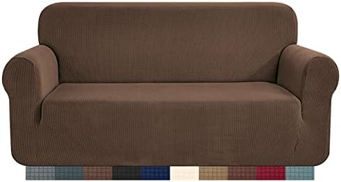 HEYOMART High Stretch Sofa Cover 1 2 3 4 Seater Couch Cover for Living Room Jacquard Knitted Thick Sofa Slipcovers for Dogs Pets Cats Furniture Protector (2 Seater, Light Grey)