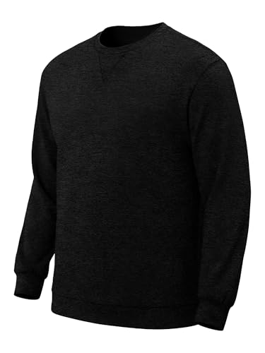TUREFACE Men's Crew Neck Sweatshirt Soft Breathable Polyester Blend Fabric Long Sleeve Casual Pullover for Daily Wear Work & Leisure Black M Size