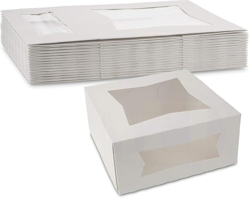 MT Products White Paperboard Pastry, Bakery Box - Keep Donuts, Cookies, Muffins Safe - Unique Auto Popup Feature And Clear Window For Visibility Size 10
