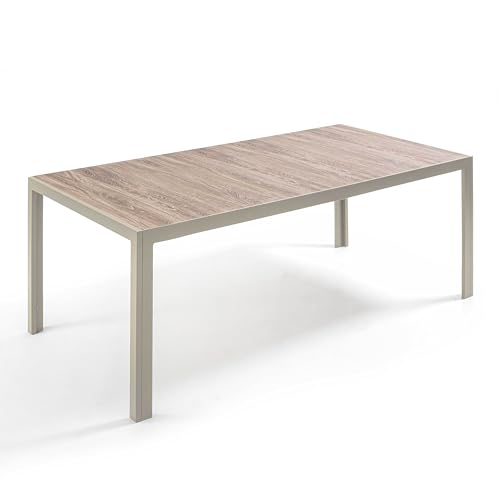 Table de jardin en aluminium et céramique effet bois 206 cm crème - Tivoli