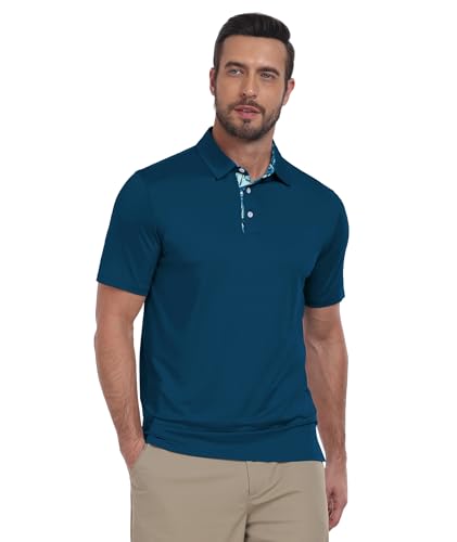 Image of ZITY Golf Shirts for Men Short Sleeve Moisture Wicking Solid Performance Designed Print Collared Casual Polo Shirt