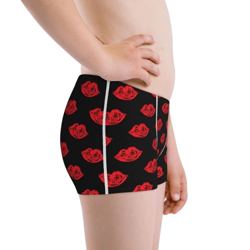 Boys' Cotton Boxer Brief Soft Underwear-Red Beautiful Lips2