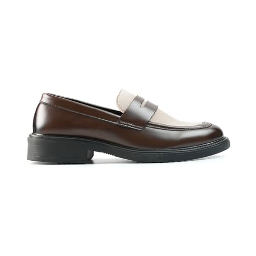 Image of Monkstory Cosmopolitan Contrast Penny Loafers - Brown /Beige