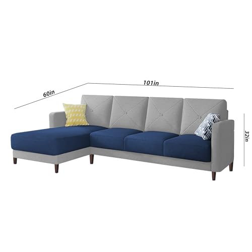 Image of Baloney LHS 6 Seater L Shape Sofa Set for Living Room (Blue Grey Fabric) Premium Fabric Sofa