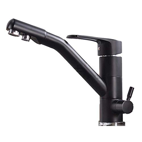 AXWT Grifo de estilo nuevo y moderno, grifo de cocina de 3 vías for filtro de agua Grifos monomando de fregadero de cocina giratorio de 360 ​​° Grifo de agua de doble palanca 3 en 1 latón, manguera ne