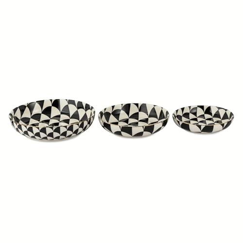 CNEIESD 3-Piece Black & White Ceramic Nesting Low Bowls – Space-Saving Serveware for Everyday & Entertaining