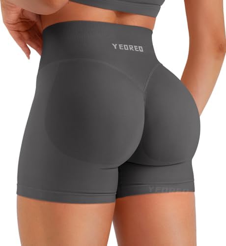 YEOREO Invisible Scrunch Butt Sport Short Damen 4.5" Nahtlose Gym Short | Hohe Taille,Tummy Control, Butt Lifting, Booty, Yoga, Workout, Push Up Shorts, Kurze Sporthose, Radlerhose