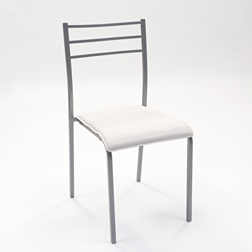 Homely Silla de Cocina Paris con Estructura de Metal y Asiento de PVC (Gris-Blanco)
