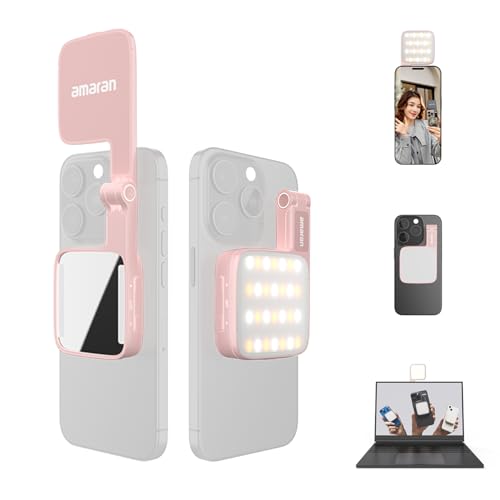 amaran Go Mini Phone Light, Magnetic LED with Dual Mirror Light, Adjustable 2700K-6500K CCT, 10 Lighting Effects, USB-C Fast Charging, Soft & Accurate