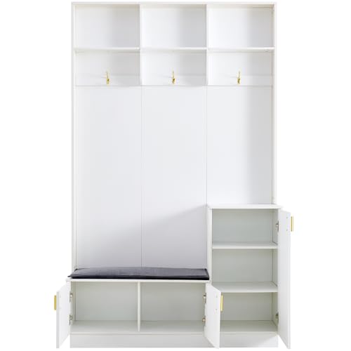 Almacenamiento rectangular y estantes para pasillo con banco y perchero 6