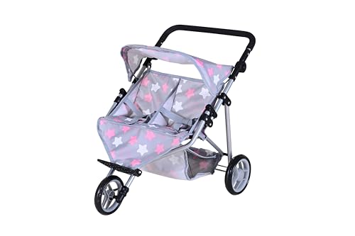 Knorrtoys 16744 - Zwillingspuppenwagen Duo - Star Grey pink, 25x18x21 in,...