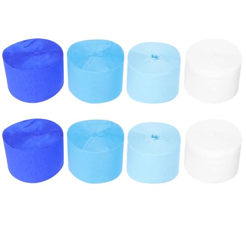DOITOOL Rouleaux de Papier Crépon Décoratif Bleu 8 Pcs, Serpentins Festifs pour Fête d'anniversaire, Décorations Suspendues Polyvalentes pour Soirée et Festival