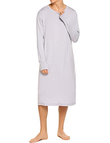 Ekouaer Sleepwear Men's Long Sleeve Nightshirt Long Nightgown Soft Pajamas Sleep Shirt, Grey, Small #TOP2
