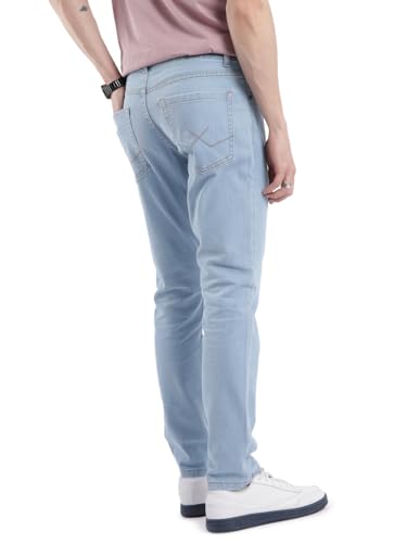 Image of WROGN Men Cotton Blend Jeans | Solid | Mid Rise | Slim Fit