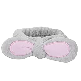 ZJchao Elastic Rabbit Ear Headband with Super Soft Absorbent Fabric for Face Washing and Skincare (Gray)