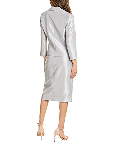 Tahari Asl Women's Double Collar Single Breasted Jacket And Skirt Set, Platinum, 4 #TOP1
