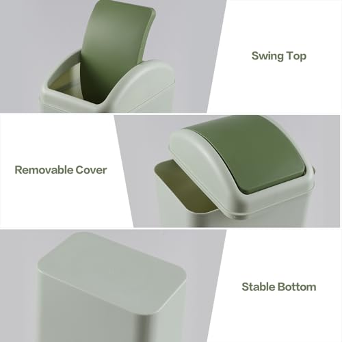 Image of 12 L Slim Garbage Can, Small Plastic Trash Can Swing Lid, Green
