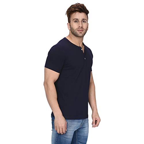 Image of London Hills Henley Neck T Shirt for Men | Tshirt for Man | T Shirt for Men | Mens Casual T Shirts | Cotton Blend Solid Half Sleeve Button Neck Slim Fit Casual Tee