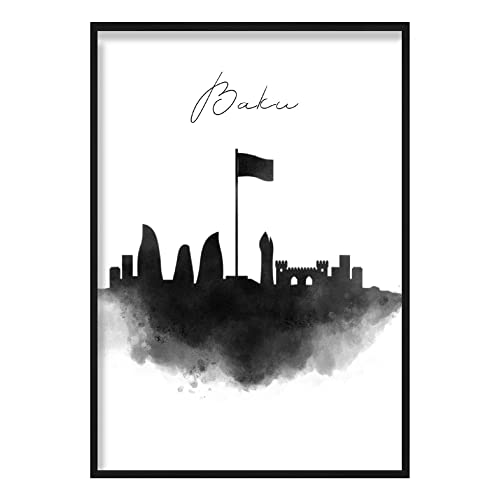 Artze Wall Art Bali Watercolour Skyline Cityscape Print, 30 cm Width x 40 cm Height