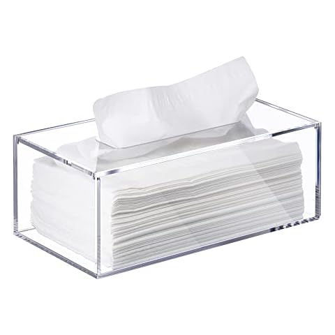 Elavain Clear Tissue Box, Acrylic Facial Tissue Box Holder Rectangular Bathroom Tissue Holder, Modern Tissue Dispenser Decorative Box, Tissue Holders | Use with Tissues Only- Original Box Will Not Fit Cover