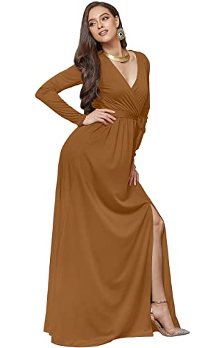 Image of KOH KOH Womens Long Sleeve V-Neck High Slit Cocktail Evening Gown Maxi Dress