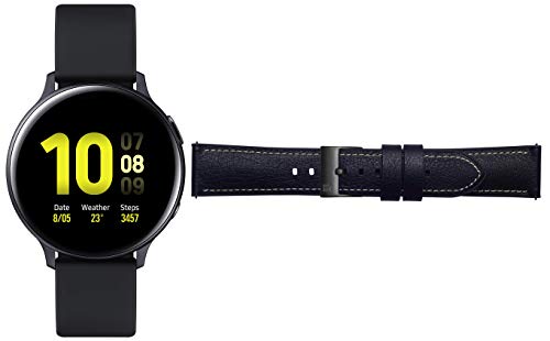 Image of Samsung Galaxy Watch Active 2 (Bluetooth, 44 mm) - Black, Aluminium Dial, Silicon Straps + Free Leather Strap (Black) Worth INR 2500