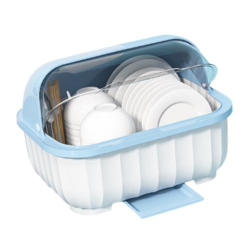 Tropchou 水切りラック 食器 皿立て 水切りかご 乾燥ボックス まな板立て 台所用品 蓋つき 大容量 (ホワイトブルー)