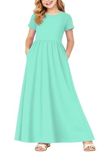 Image of Deerose Girls Maxi Dress Short Sleeve Casual Long Dresses with Pockets 5-14 Years