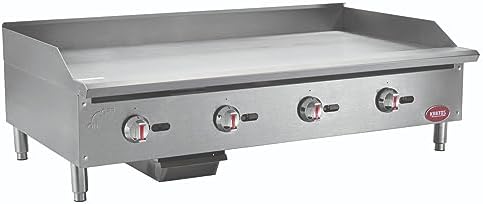Kratos 48" Wide Commercial Countertop Griddle, Gas Hot Plate for Restaurants, Manual Controls, 4 Independent Burners, Powerful 120,000 BTU Output (29Y-006)