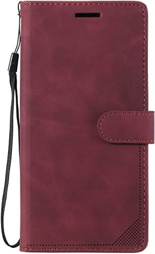 Étui portefeuille iPhone 14 Pro Max rouge rabat cuir avec porte-cartes