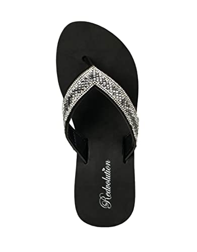 Image of REDVOLUTION New Women's Rhinestone Sandals Platform T-Strap Jewel Sandals High Wedge Flip Flops