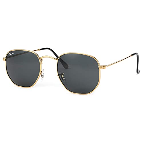 Pro Acme Small Square Sunglasses For Women Men 100% Real Glass Lens Hexagonal Frame (Gold/Grey) #TOP3