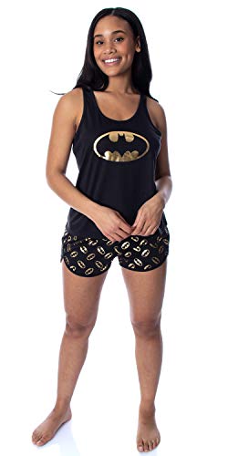 DC Comics Women's Batman Gold Foil Logo Racerback Tank and Shorts Loungewear Pajama Set2