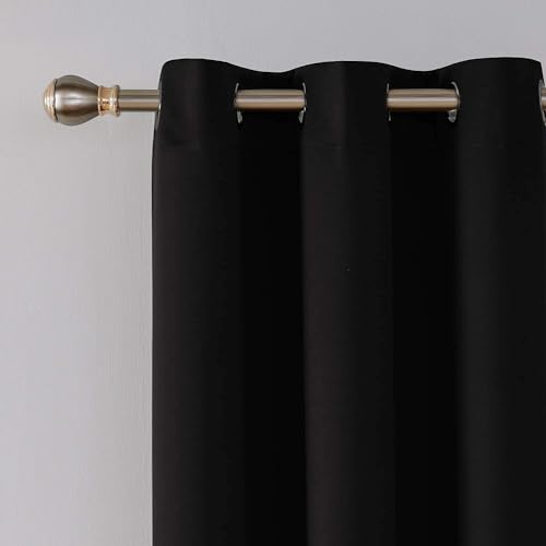 Image of 100% True Blackout Window Curtains 5 Feet, Set of 1 Panels | 300 GSM Heavy Room Darkening Polyester Cloth for Bedroom & Living Room | Thermal Insulated Heat & Noise Reducing (60x47 Inch, Black) | 100% Room Darkening Thermal Insulated Heat & Noise Reducing Curtains 5 feet long