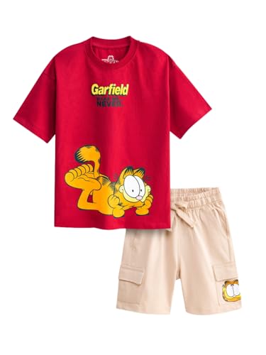 Image of Nap Chief Kids Cotton Garfield Print Co-Ord Set for Boys & Girls | Half Sleeve T-Shirt & Shorts Set | Soft Casual Summer Wear