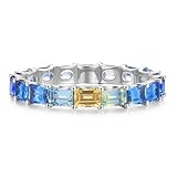 Xylara Anillo de compromiso de oro blanco 750/585/375, alianzas de boda para mujer Eternity con zafiro cultivado en laboratorio de 2,5 ct, tallas 47 a 65, 53 (16.9), Metal precioso, Zafiro sintético