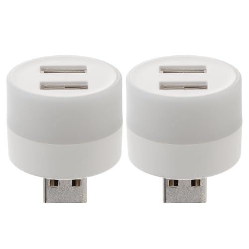 TOKIDNY Concentrador USB de 2 Puertos Luz Nocturna LED de Luz Fría, bajo Consumo y Alta Luminosidad, Lámpara Portátil Adecuada para Iluminación Interior y Computadora