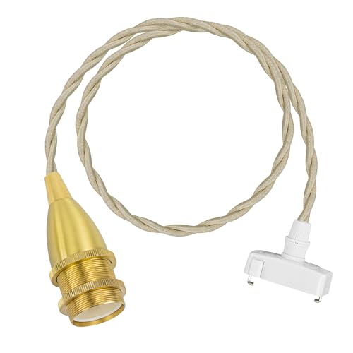 fsliving E17 真鍮ソケット 裸電球 ペンダントライトレトロ ゴールド インテリア照明 かわいい 電気 ライトソケット 吊り下げライト 引っ掛け式ライト 客室用 キッチン 新居 新生活 E17真鍮 電球別売り オフホワイトコード 200CM