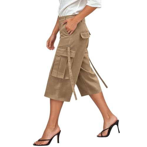 Pantalon court capri femme fluide style cargo pour loisirs et vacances