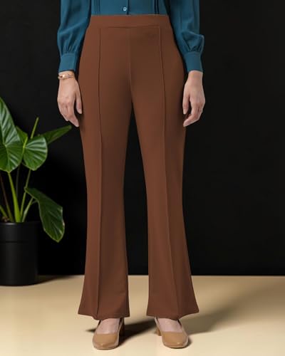 Image of Women Solid Flared Trousers Pack of 2 | High Waist Stretchable Office Pants for Women | Formal Bell Bottom Palazzo Trouser Combo