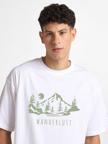 Image of Nobero Men's Oversized Graphic T-Shirt for Men | Soft Cotton | Drop Shoulder Relaxed Fit | Printed Casual Tshirt for Men