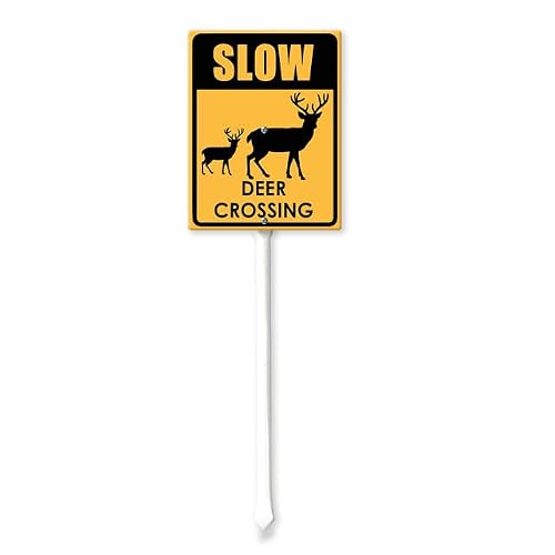 Soliyoahee Caution Safety Sign - Slow Deer Crossing with Stake - 8x12inch Aluminum Outdoor Decoration - Rustproof Sturdy Sign for Outdoor Use - Easy Install - Set of 1