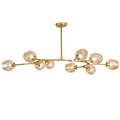 XOOPIT Suspension Luminaire,BluGlass Shade Plafonnier,Lustre Boule De Verre Spoutnik Moléculaire Nordique,Plafonnier Médiéval En Fer Forgé,Lustre À Six Têtes Réglable En Hauteur-Abat-Jour Ambre 9 t