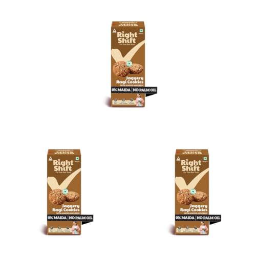 Image of Right Shift Jaggery Ragi Cookies, 3x100g | No Palm Oil, No Maida, No Refined Sugar | High Fibre Digestive, Protein and Calcium Biscuits | Guilt Free Snacks for Adults (Pack of 3)